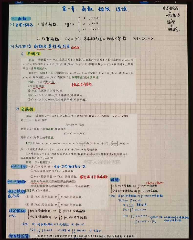 考研数学高分笔记笔记高数+线代+概率论(因数一知识点覆盖最为全面,所以此笔记数二,数三完全通用)