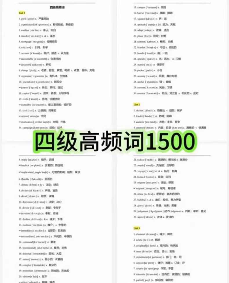 英语四级词汇高频词核心词汇总 适合准备英语四级的同学使用_秘匣阁